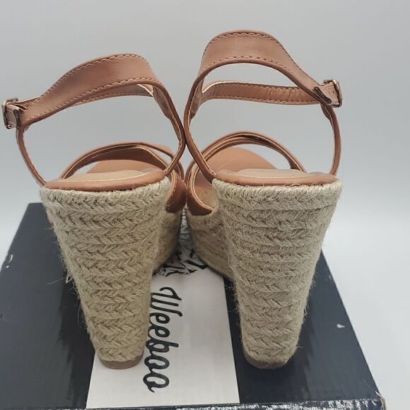 Weeboo Tan Mid High Heel Wedge Strappy Buckle Espadrille Sandals Size 7.5 - Picture 6 of 17
